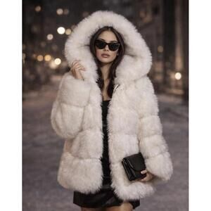 Women’s Faux Fur Hooded Coat Size Small NWOT White Heavy Winter Jacket